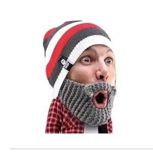 Gray and Red Beanie with Beard